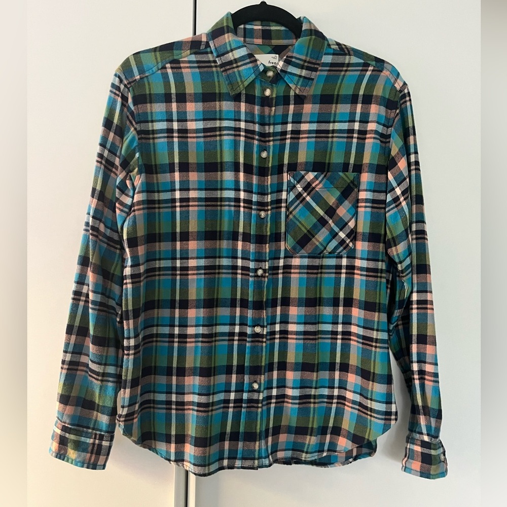 Aritzia Wilfred Free Charlotte Shirt Green & Blue checked Flannel XS